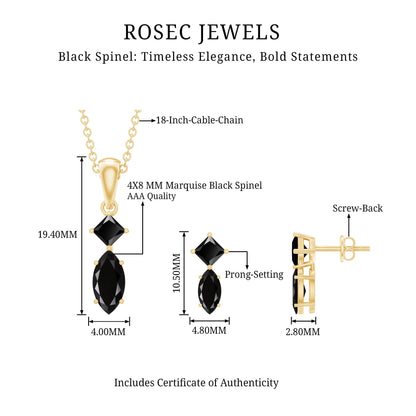 Princess and Marquise Shape Black Spinel Jewelry Set for Women