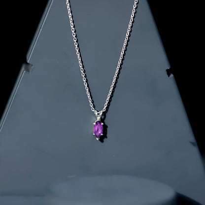 Genuine Marquise Cut Amethyst Solitaire Necklace with Silver Chain