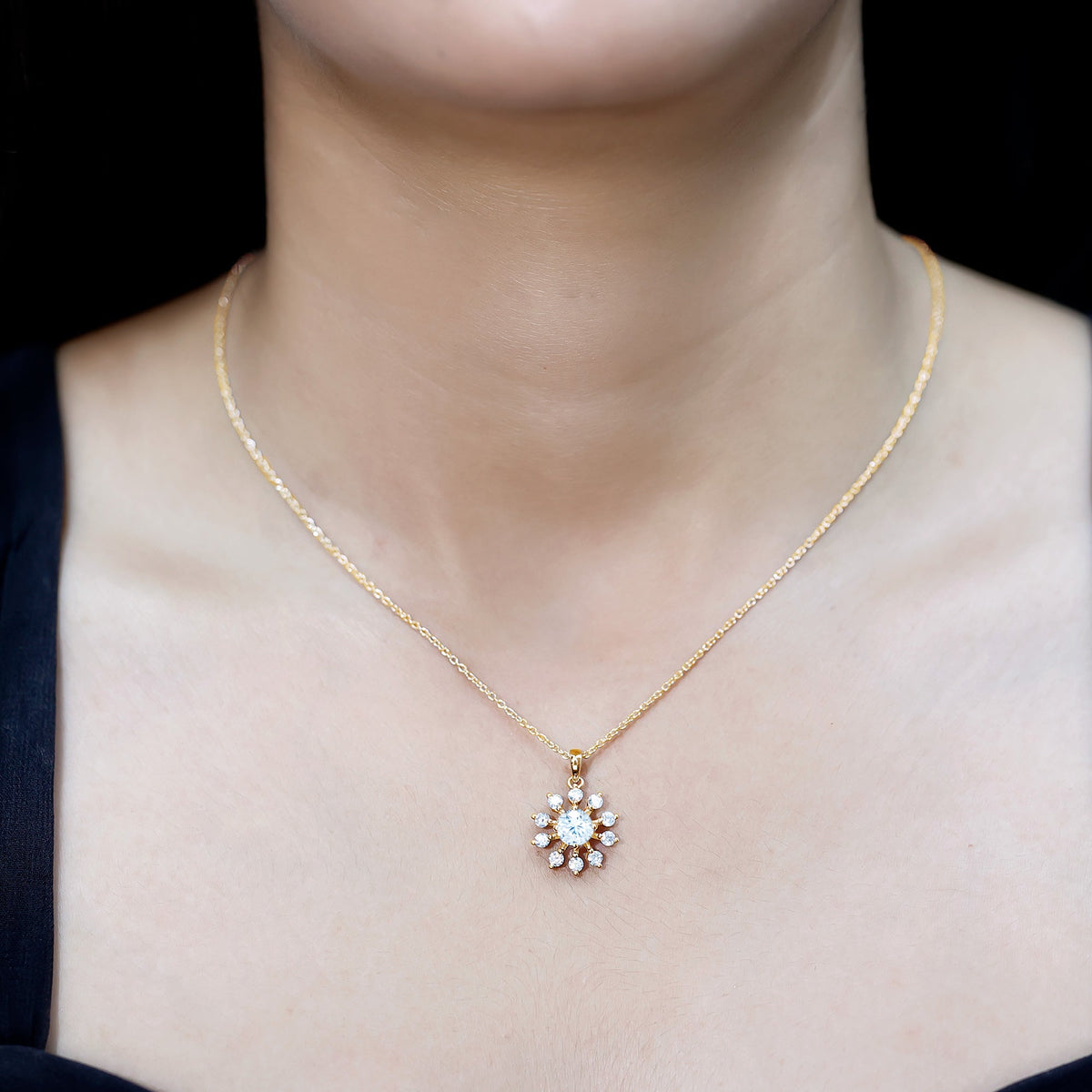Certified Moissanite Snowflake Necklace in Yellow Gold Plated Silver