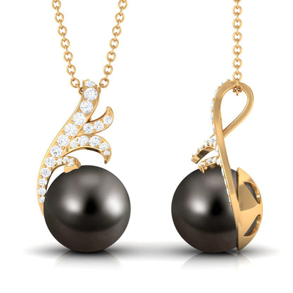 8 Carat Natural Tahitian Pearl Leaf Inspired Drop Pendant Necklace with Diamond