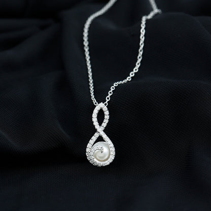 Designer Freshwater Pearl and Moissanite Infinity Necklace With Chain