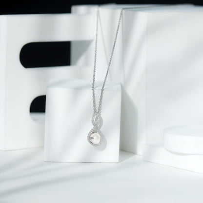 Designer Freshwater Pearl and Moissanite Infinity Necklace With Chain