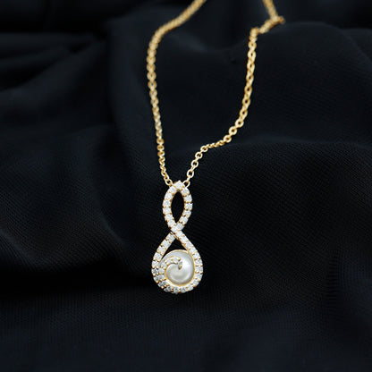 Designer Freshwater Pearl and Moissanite Infinity Necklace With Chain