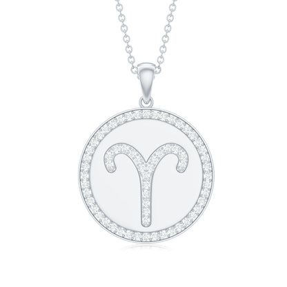 Certified Moissanite Aries Zodiac Disc Pendant
