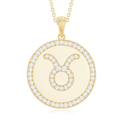 Certified Moissanite Taurus Zodiac Coin Necklace Pendant