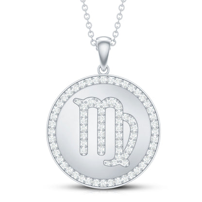 Virgo Zodiac Sign Disc Pendant with Pave Set Moissanite