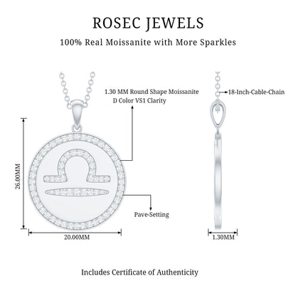 Certified Moissanite and Disc Libra Zodiac Pendant