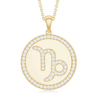 Certified Moissanite Disc Capricorn Zodiac Pendant