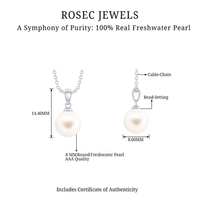 Natural 7.4 Carat Freshwater Pearl Solitaire Drop Necklace With Chain