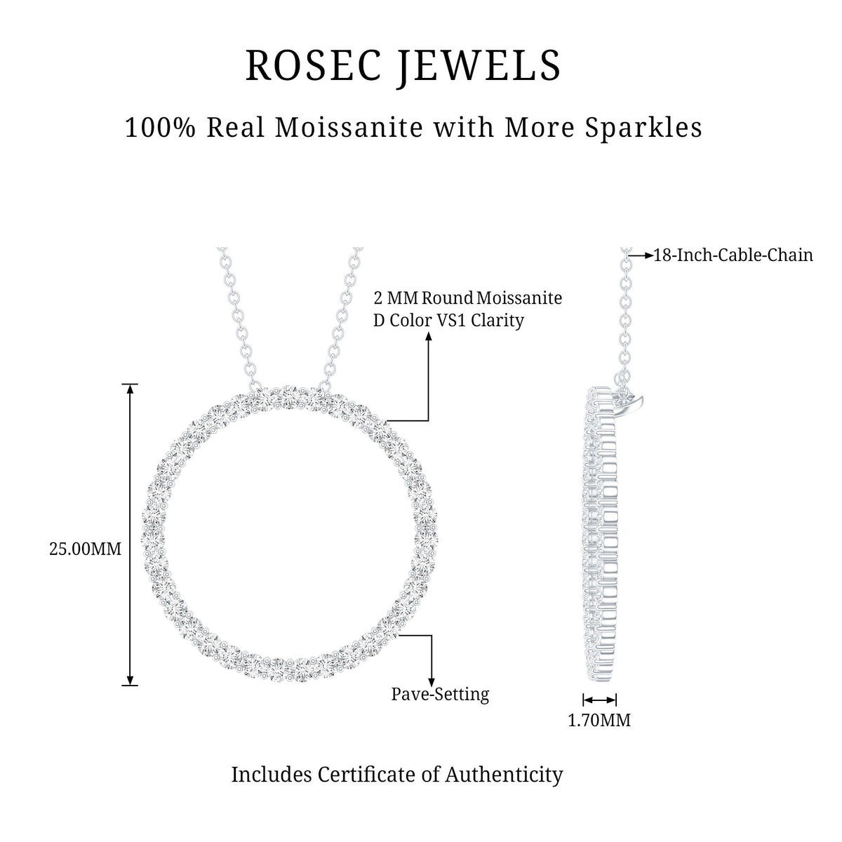Certified Moissanite Eternity Circle Necklace with Chain