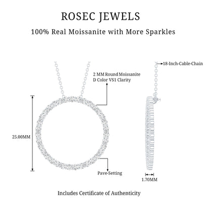 Certified Moissanite Eternity Circle Necklace with Chain