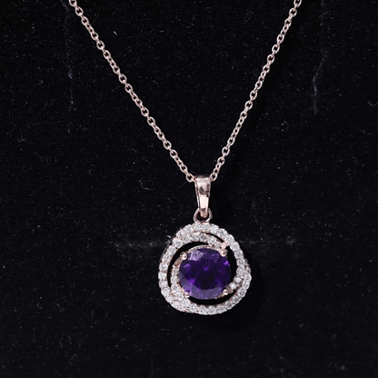 Natural Amethyst and Diamond Swirl Pendant Necklace