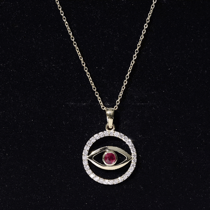 Real Ruby and Diamond Evil Eye Pendant Necklace