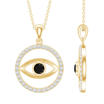 Lab Created Black Diamond Evil Eye Necklace with Moissanite