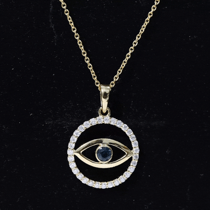 Blue Sapphire and Diamond Evil Eye Eternity Necklace
