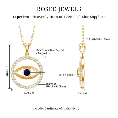 Blue Sapphire and Diamond Evil Eye Eternity Necklace