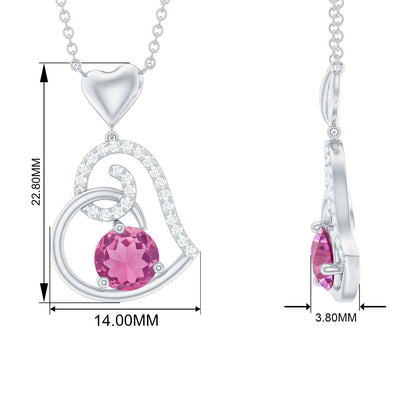1.2 Carat Certified Pink Tourmaline and Diamond Heart Drop Pendant