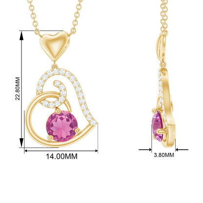 1.2 Carat Certified Pink Tourmaline and Diamond Heart Drop Pendant
