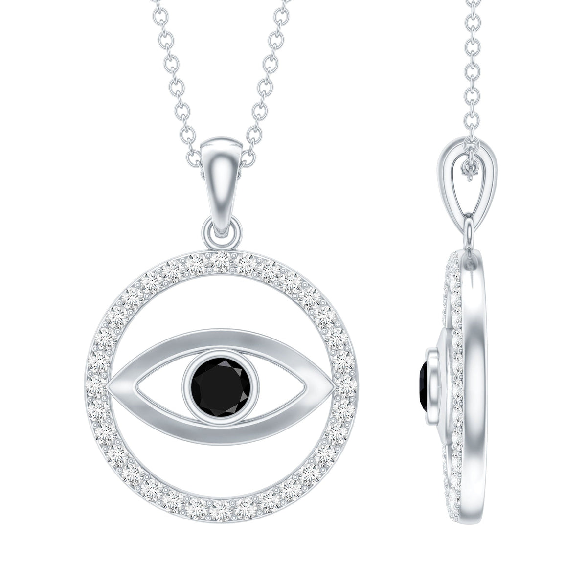 Black Onyx Evil Eye Pendant with Moissanite Eternity Circle