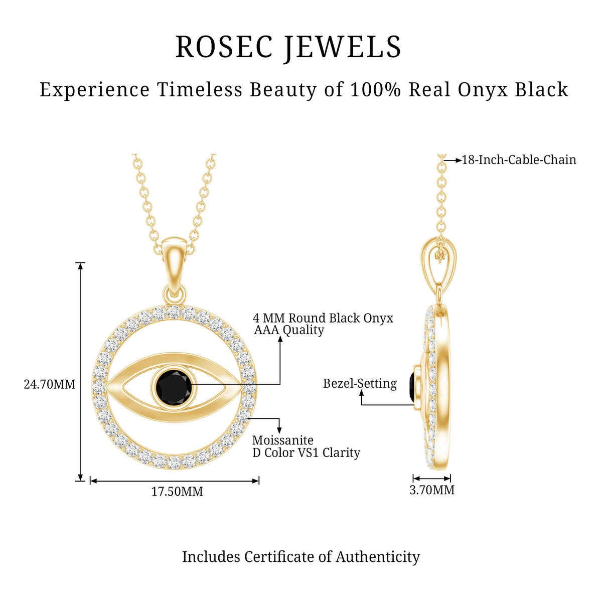 Black Onyx Evil Eye Pendant with Moissanite Eternity Circle