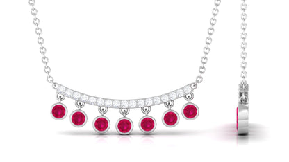 Bezel Set Ruby and Diamond Curved Bar Necklace