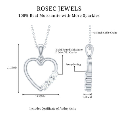 Simple Moissanite Open Heart Pendant Necklace