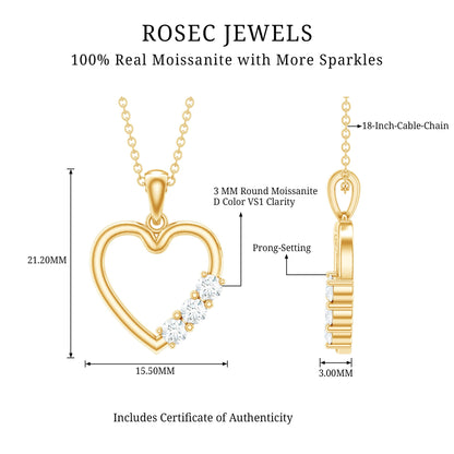 Simple Moissanite Open Heart Pendant Necklace