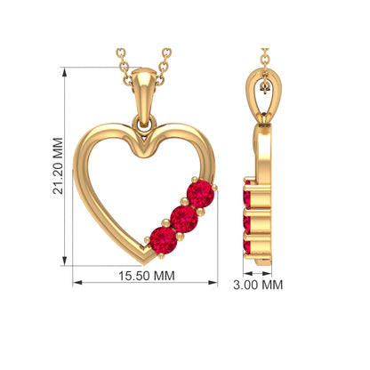 Natural Ruby Open Heart Pendant Necklace for Women