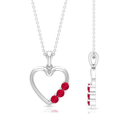 Natural Ruby Open Heart Pendant Necklace for Women