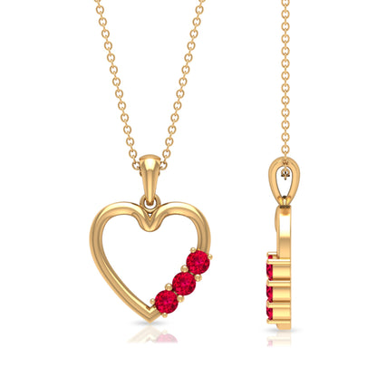 Natural Ruby Open Heart Pendant Necklace for Women