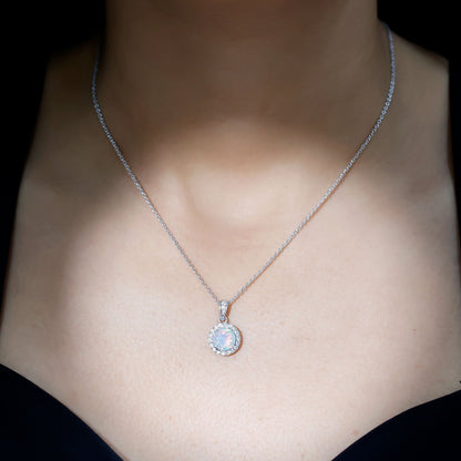 Real Ethiopian Opal Necklace With Moissanite Halo