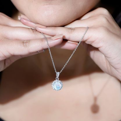 Real Ethiopian Opal Necklace With Moissanite Halo