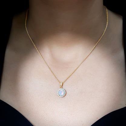 Real Ethiopian Opal Necklace With Moissanite Halo