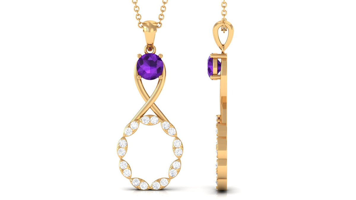 Natural Amethyst Diamond Infinity Pendant Necklace