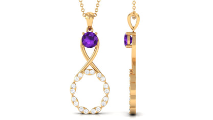 Natural Amethyst Diamond Infinity Pendant Necklace