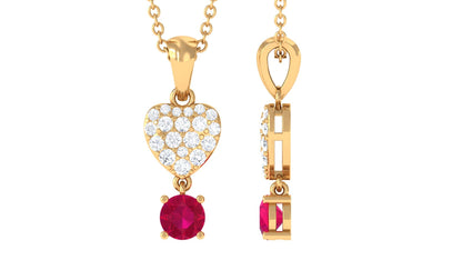 Real Ruby and Diamond Heart Drop Pendant