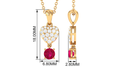 Real Ruby and Diamond Heart Drop Pendant