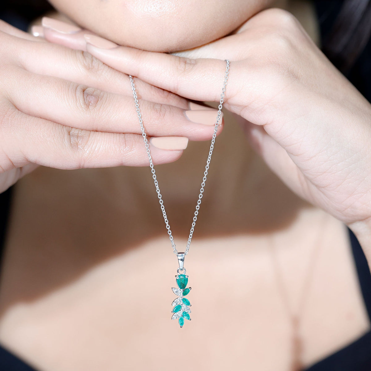 Genuine Emerald and Diamond Designer Bridal Necklace