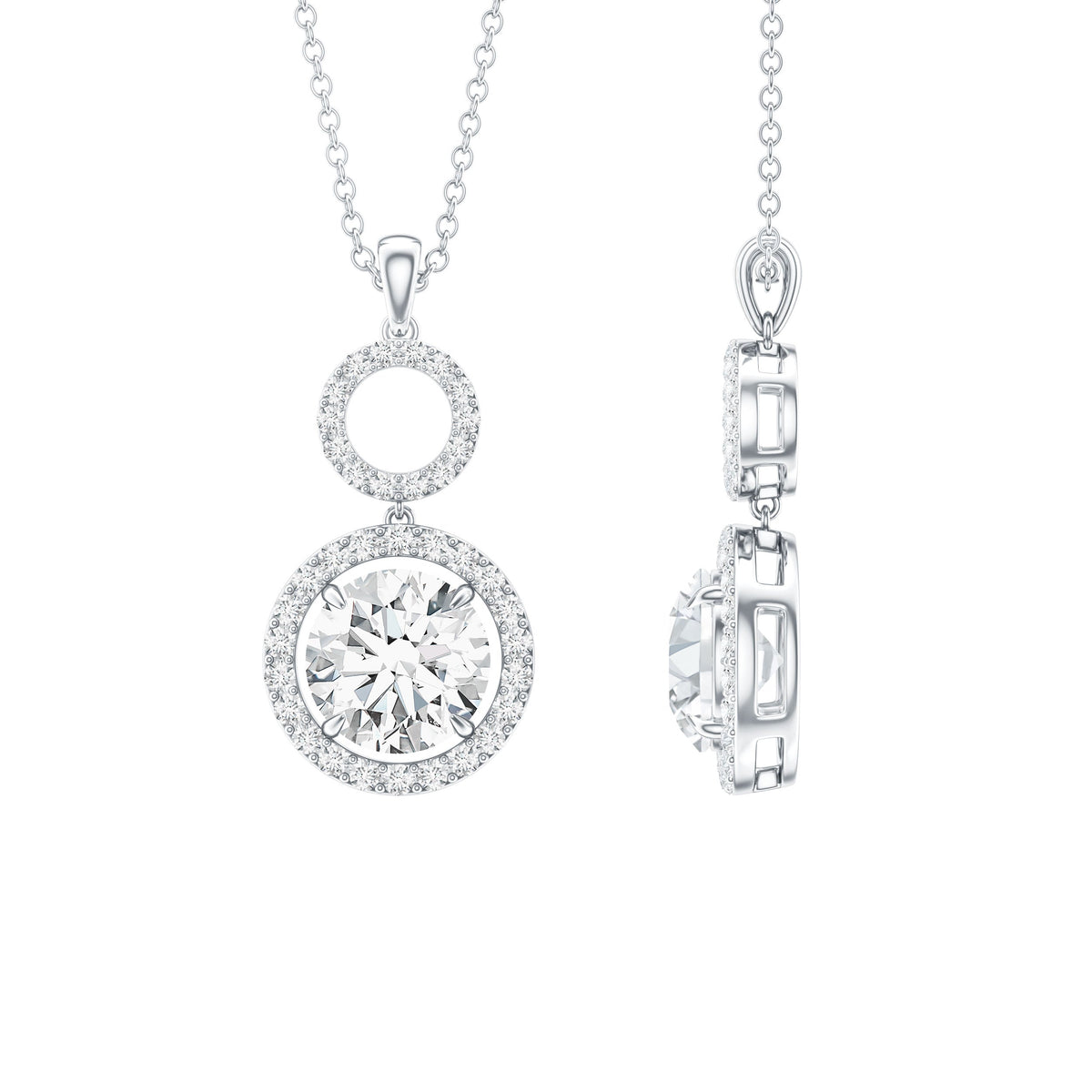 2 Carat Round Moissanite Wedding Dangle Necklace with Halo