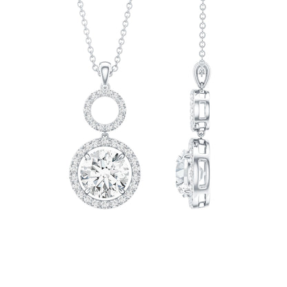 2 Carat Round Moissanite Wedding Dangle Necklace with Halo