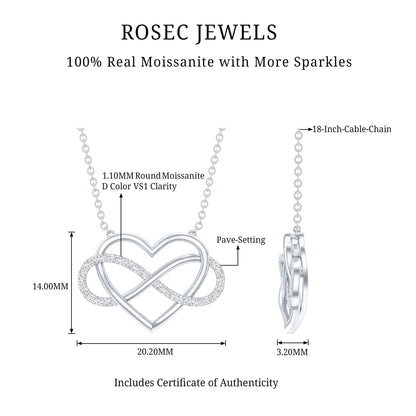 Moissanite Infinity Heart Necklace In Sterling Silver
