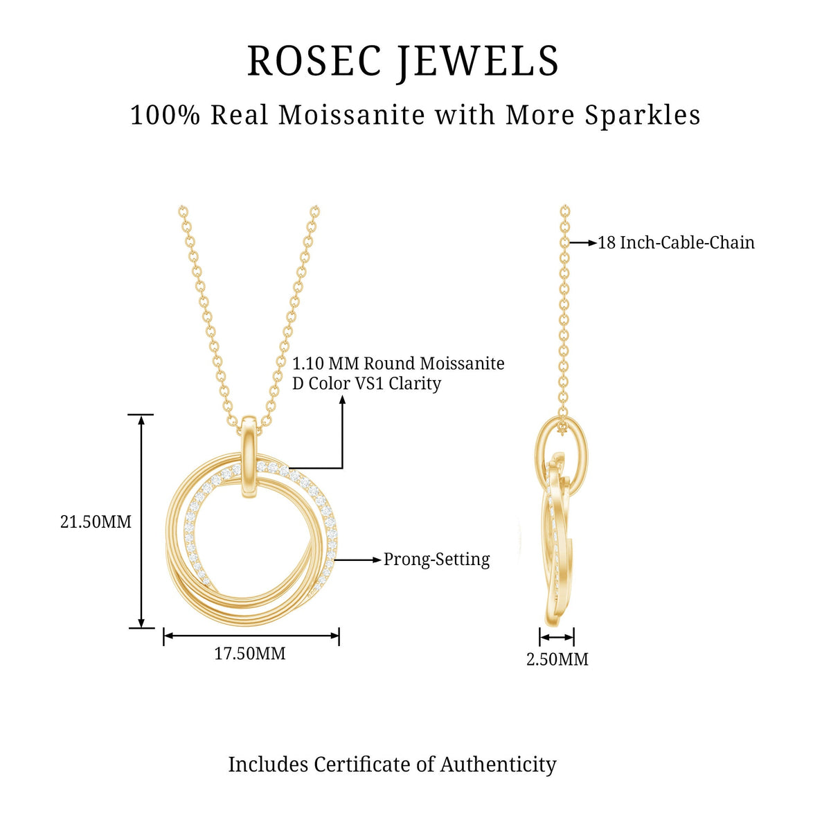 Womens Moissanite Eternity Necklace With Chain