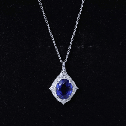 Lab Grown Blue Sapphire and Diamond Vintage Necklace