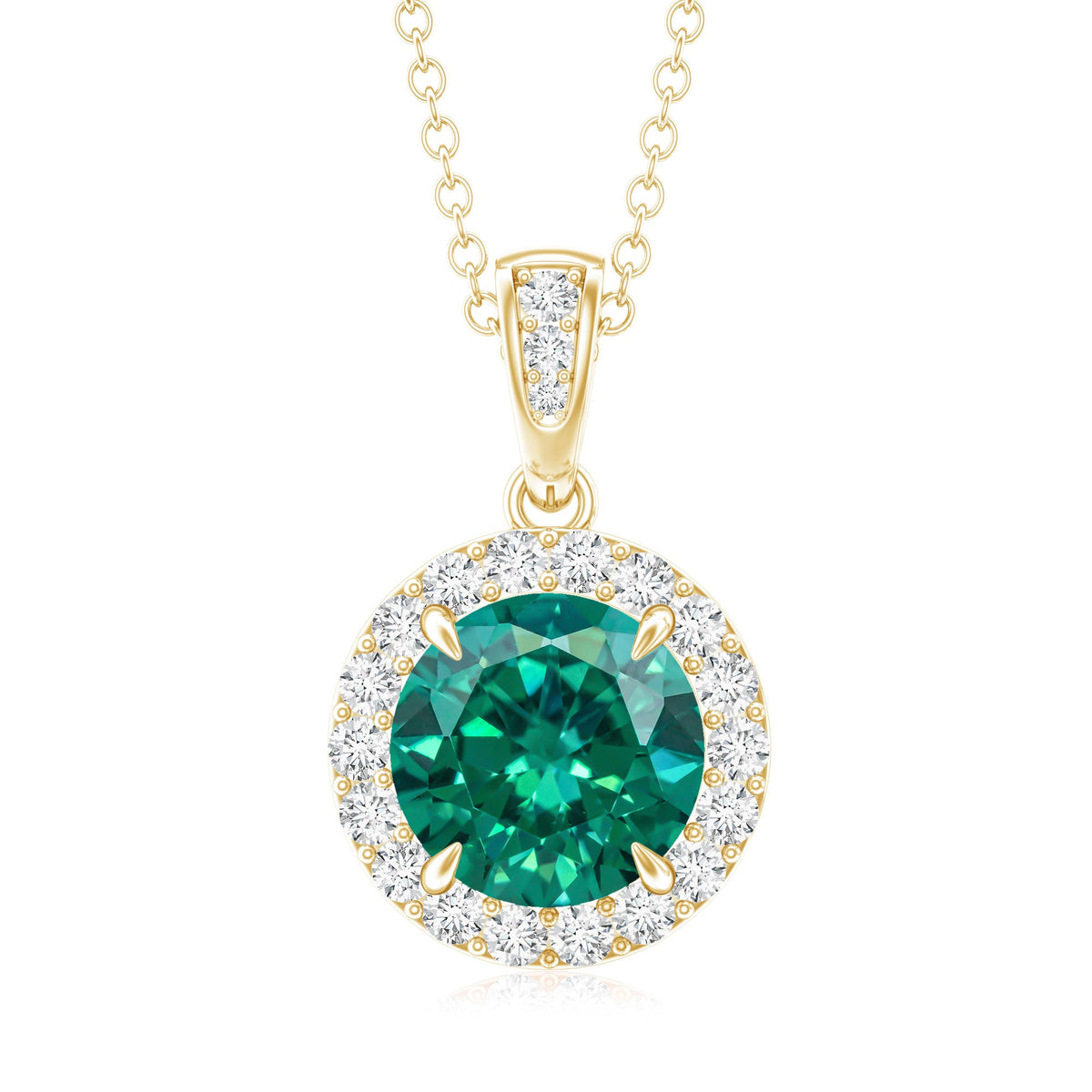 2 Carat Round Cut Lab Grown Emerald and Diamond Halo Necklace