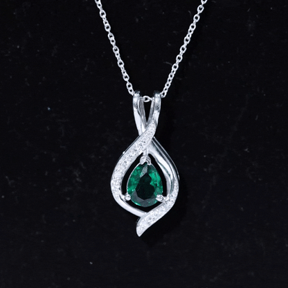 1 Carat Pear Cut Lab Created Emerald Teardrop Pendant with Diamond