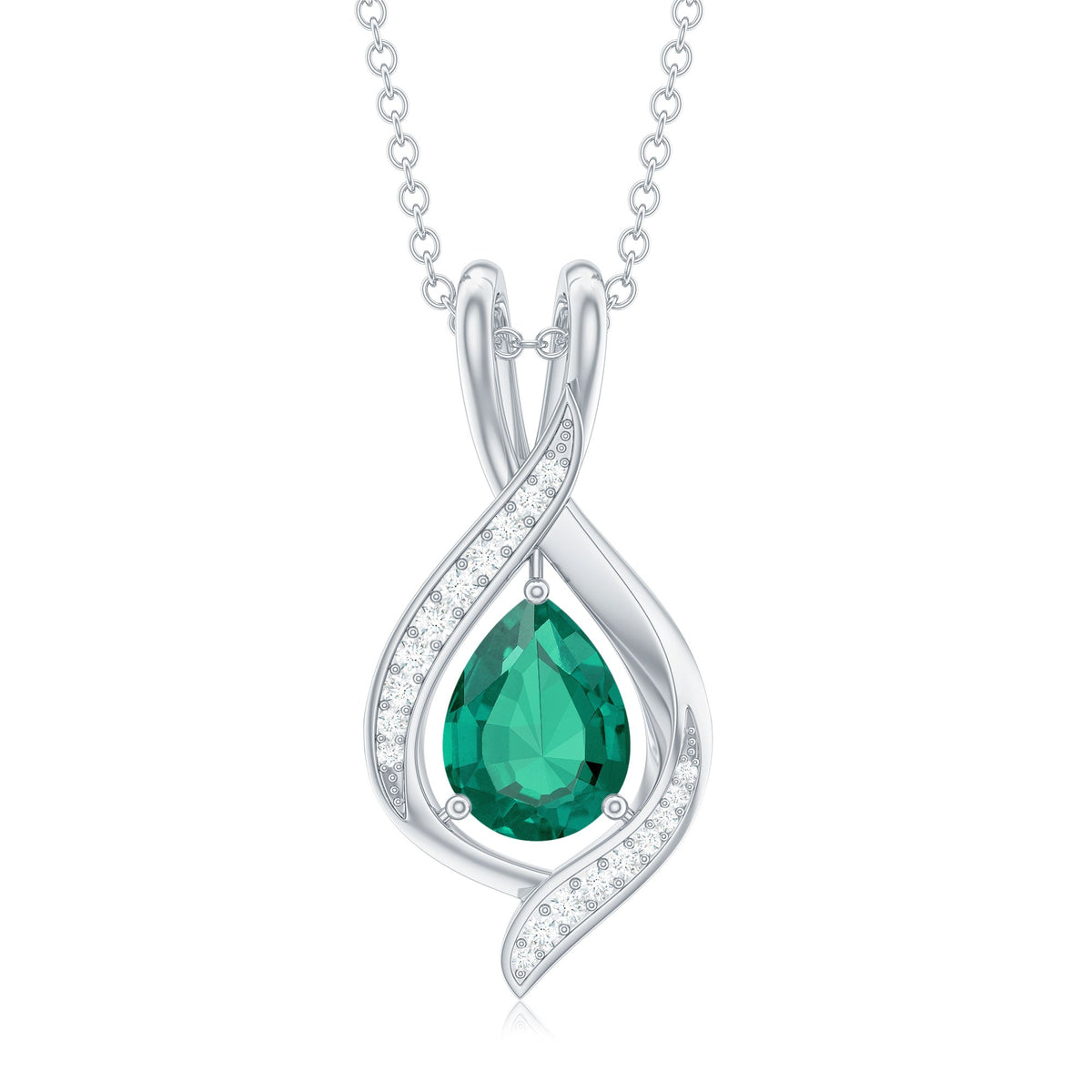 1 Carat Pear Cut Lab Created Emerald Teardrop Pendant with Diamond