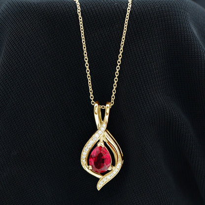 1 Carat Lab Created Ruby Teardrop Pendant with Moissanite