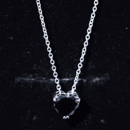 2 Carat Heart Shape Black Spinel Solitaire Necklace in Double Prong Setting