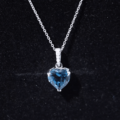 2 Carat Certified London Blue Topaz Heart Necklace with Diamond