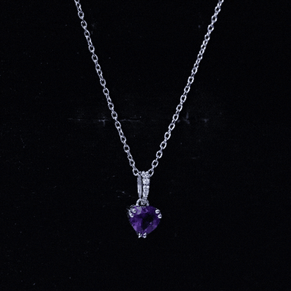 Certified Solitaire Amethyst Heart Necklace with Diamond